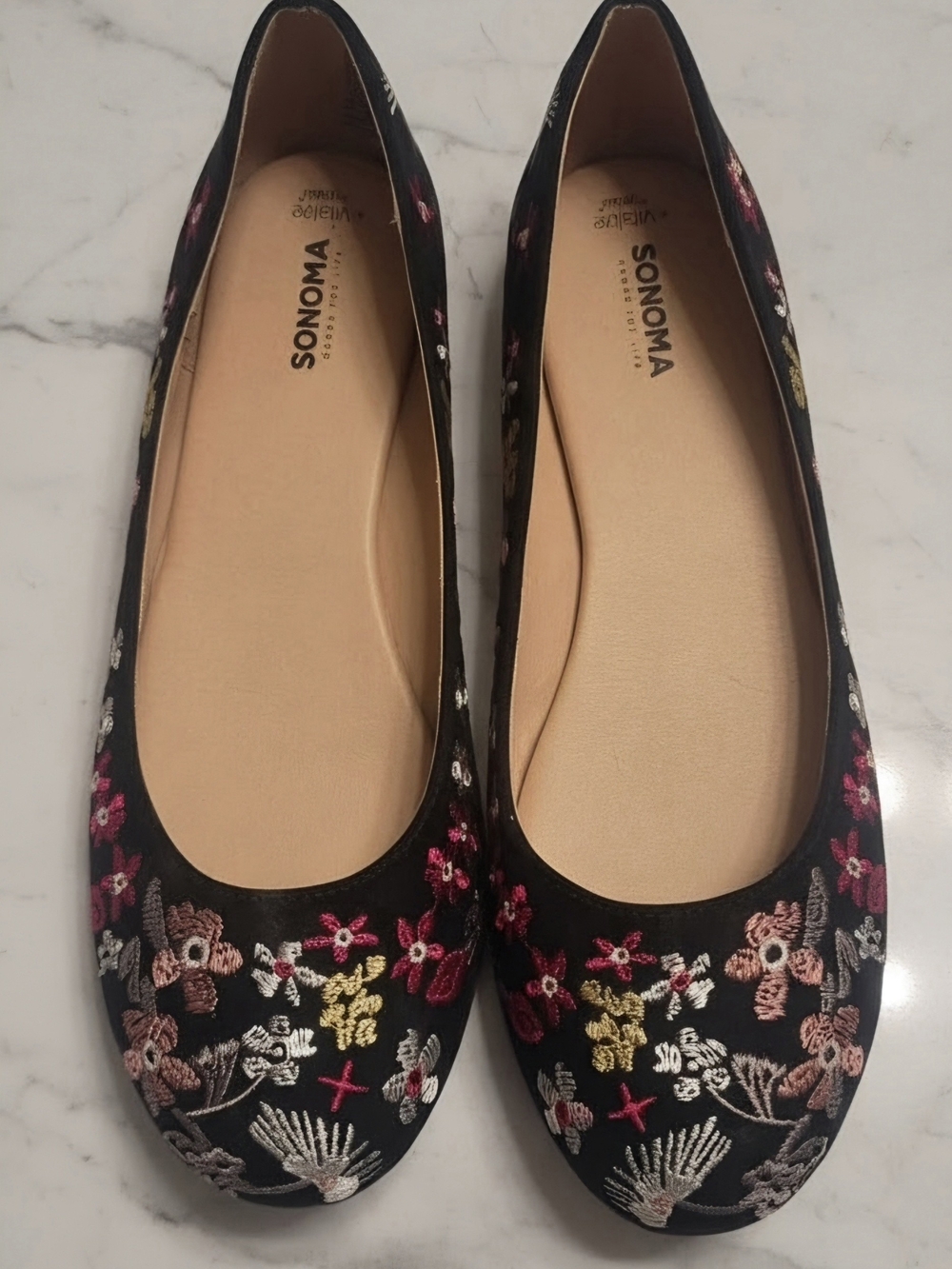Sonoma Black Floral Embroidered Ballet Flats